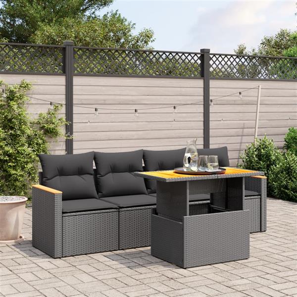 Grote foto vidaxl 5 delige loungeset met kussens poly rattan zwart tuin en terras tuinmeubelen