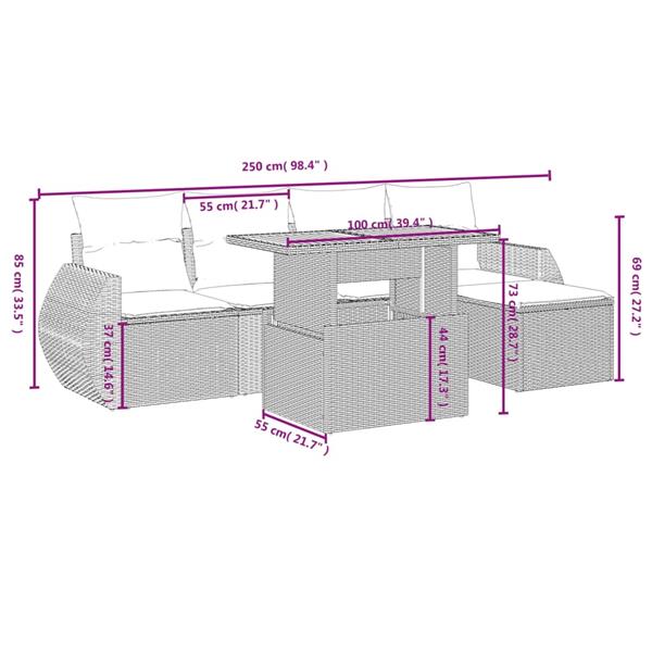 Grote foto vidaxl 6 delige loungeset met kussens poly rattan zwart tuin en terras tuinmeubelen