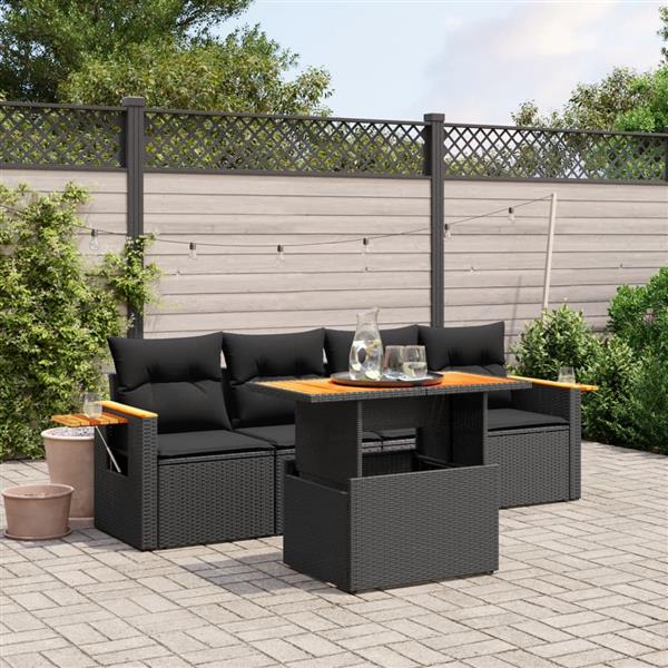 Grote foto vidaxl 5 delige loungeset met kussens poly rattan zwart tuin en terras tuinmeubelen