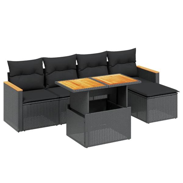 Grote foto vidaxl 6 delige loungeset met kussens poly rattan zwart tuin en terras tuinmeubelen