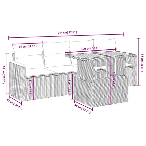 Grote foto vidaxl 5 delige loungeset met kussens poly rattan zwart tuin en terras tuinmeubelen