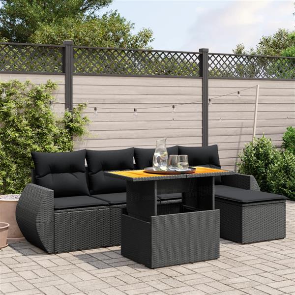 Grote foto vidaxl 6 delige loungeset met kussens poly rattan zwart tuin en terras tuinmeubelen