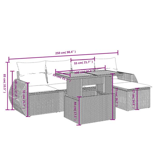 Grote foto vidaxl 6 delige loungeset met kussens poly rattan zwart tuin en terras tuinmeubelen