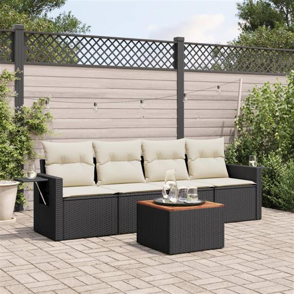 Grote foto vidaxl 5 delige loungeset met kussens poly rattan zwart tuin en terras tuinmeubelen