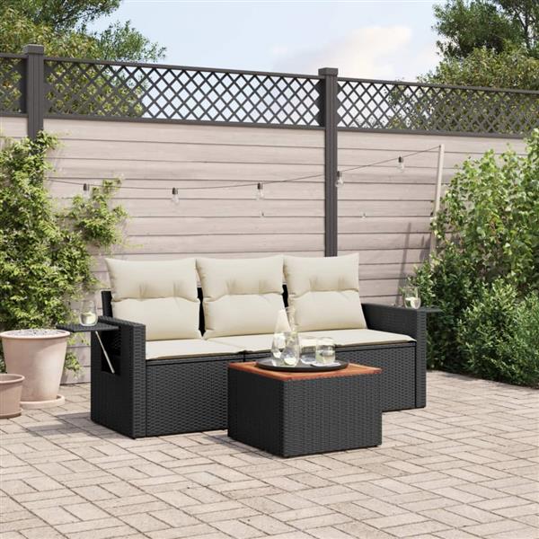 Grote foto vidaxl 4 delige loungeset met kussens poly rattan zwart tuin en terras tuinmeubelen