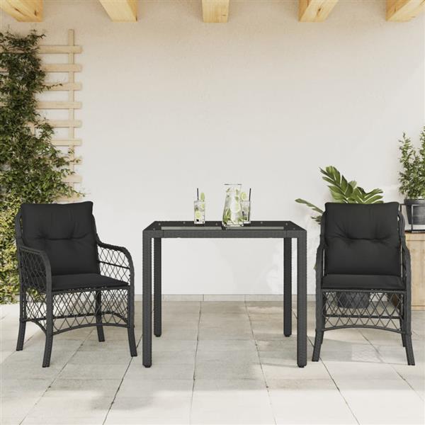 Grote foto vidaxl 3 delige bistroset met kussens poly rattan zwart tuin en terras tuinmeubelen