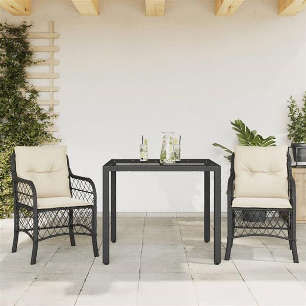 Grote foto vidaxl 3 delige bistroset met kussens poly rattan zwart tuin en terras tuinmeubelen