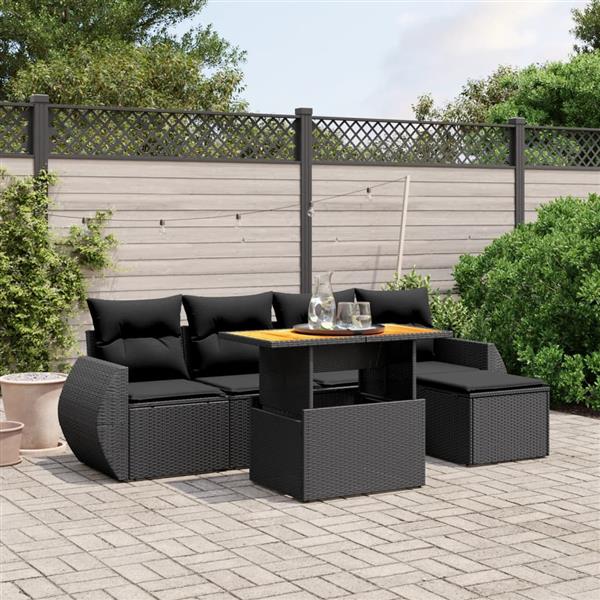 Grote foto vidaxl 6 delige loungeset met kussens poly rattan zwart tuin en terras tuinmeubelen