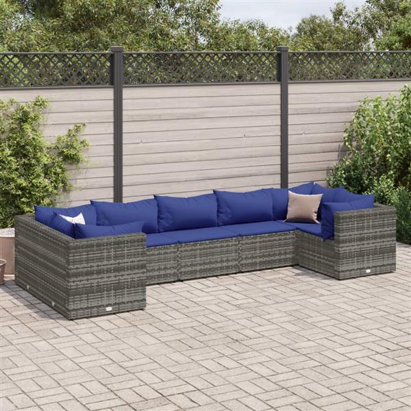 Grote foto vidaxl 7 delige loungeset met kussens poly rattan grijs tuin en terras tuinmeubelen