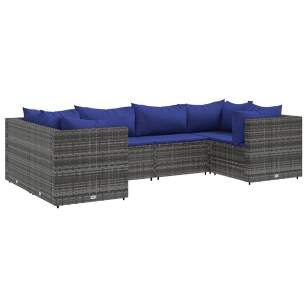 Grote foto vidaxl 6 delige loungeset met kussens poly rattan grijs tuin en terras tuinmeubelen