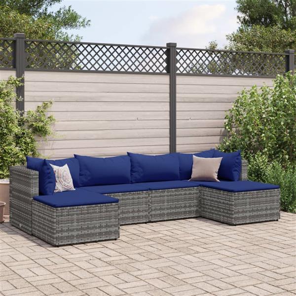 Grote foto vidaxl 6 delige loungeset met kussens poly rattan grijs tuin en terras tuinmeubelen