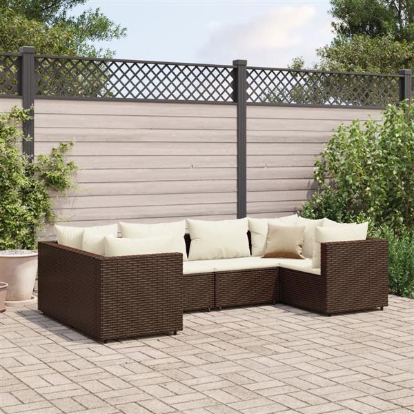 Grote foto vidaxl 6 delige loungeset met kussens poly rattan bruin tuin en terras tuinmeubelen