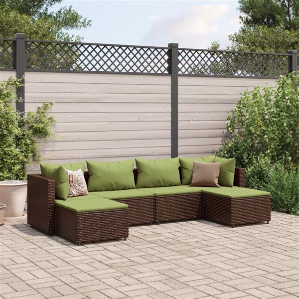 Grote foto vidaxl 6 delige loungeset met kussens poly rattan bruin tuin en terras tuinmeubelen