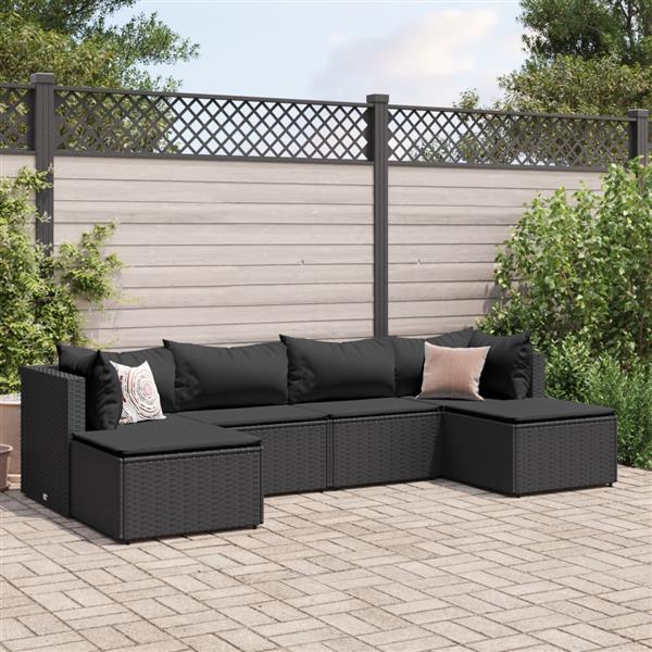 Grote foto vidaxl 6 delige loungeset met kussens poly rattan zwart tuin en terras tuinmeubelen