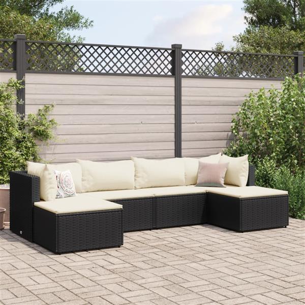 Grote foto vidaxl 6 delige loungeset met kussens poly rattan zwart tuin en terras tuinmeubelen