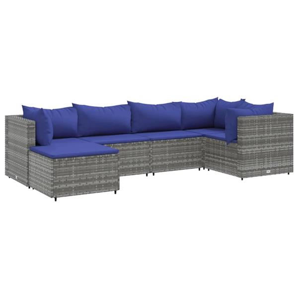 Grote foto vidaxl 6 delige loungeset met kussens poly rattan grijs tuin en terras tuinmeubelen