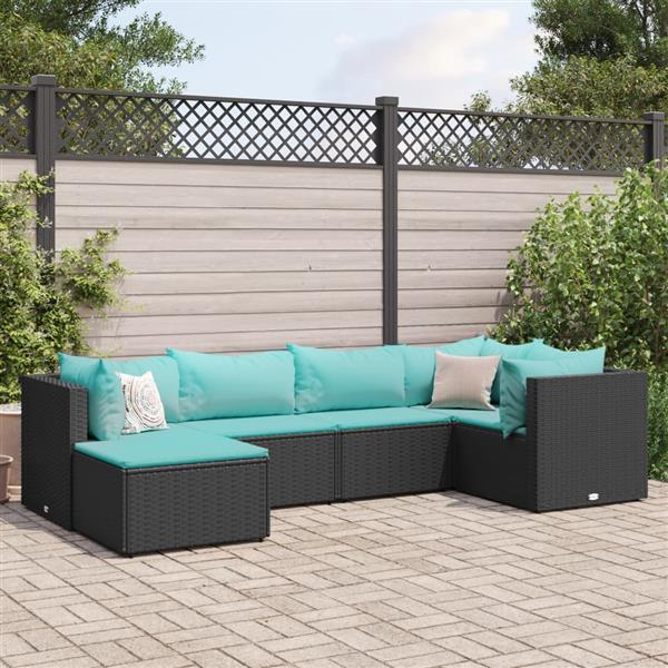 Grote foto vidaxl 6 delige loungeset met kussens poly rattan zwart tuin en terras tuinmeubelen