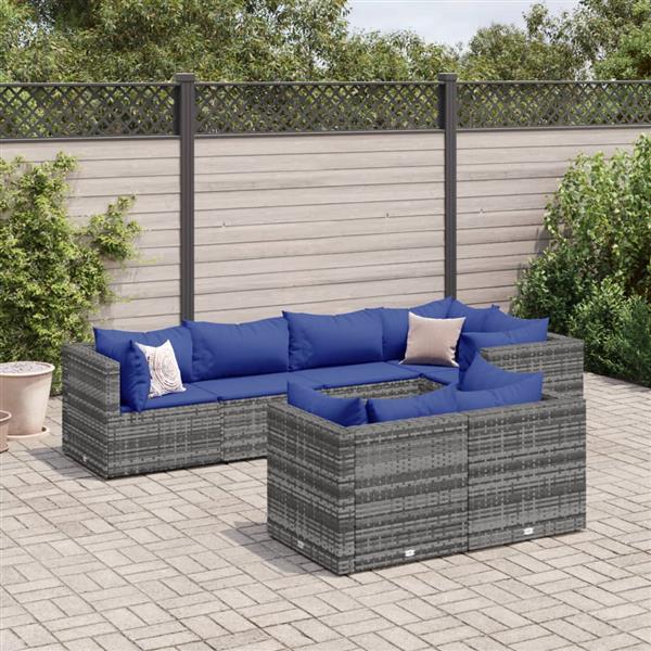 Grote foto vidaxl 7 delige loungeset met kussens poly rattan grijs tuin en terras tuinmeubelen