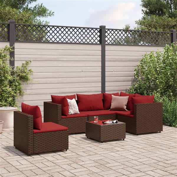 Grote foto vidaxl 6 delige loungeset met kussens poly rattan bruin tuin en terras tuinmeubelen