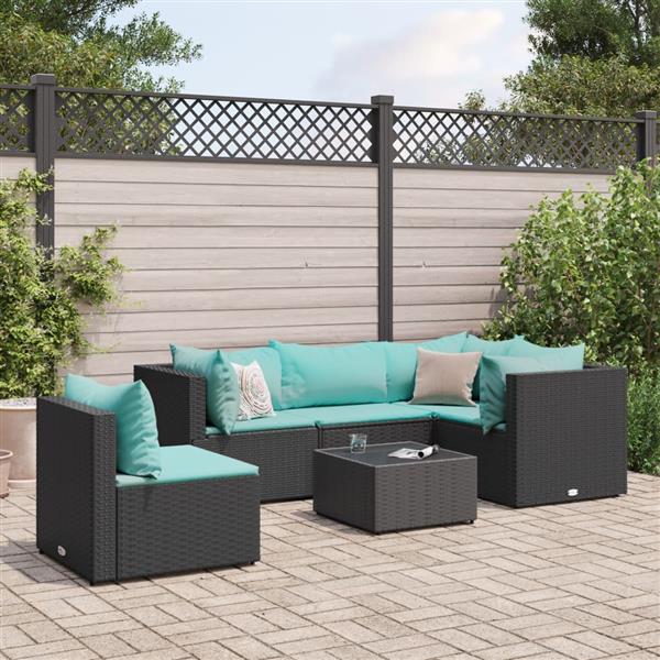 Grote foto vidaxl 6 delige loungeset met kussens poly rattan zwart tuin en terras tuinmeubelen