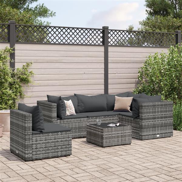 Grote foto vidaxl 6 delige loungeset met kussens poly rattan grijs tuin en terras tuinmeubelen