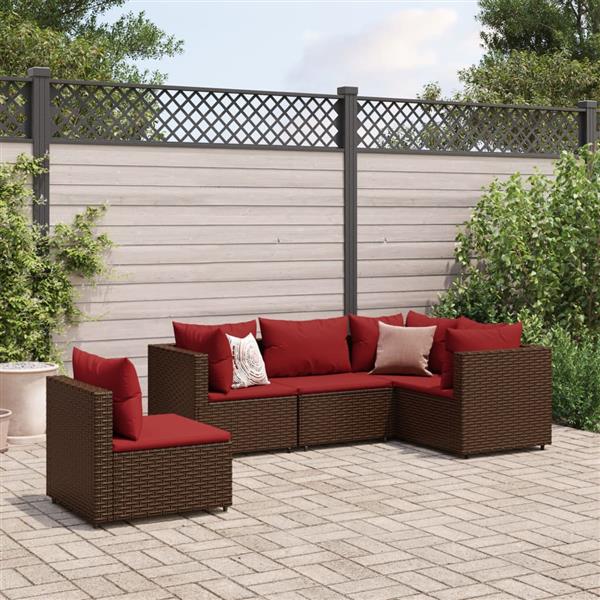 Grote foto vidaxl 5 delige loungeset met kussens poly rattan bruin tuin en terras tuinmeubelen