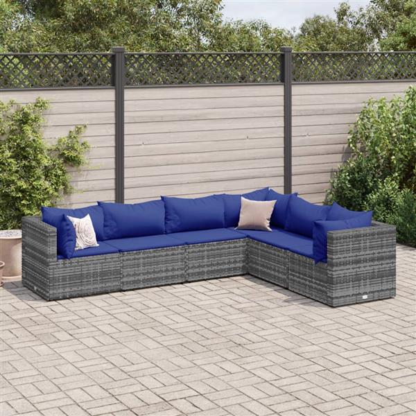 Grote foto vidaxl 6 delige loungeset met kussens poly rattan grijs tuin en terras tuinmeubelen