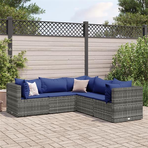 Grote foto vidaxl 5 delige loungeset met kussens poly rattan grijs tuin en terras tuinmeubelen