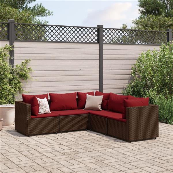 Grote foto vidaxl 5 delige loungeset met kussens poly rattan bruin tuin en terras tuinmeubelen