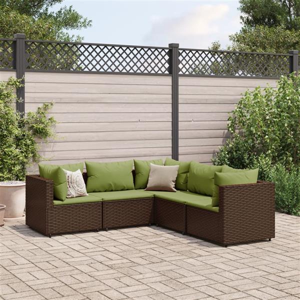 Grote foto vidaxl 5 delige loungeset met kussens poly rattan bruin tuin en terras tuinmeubelen