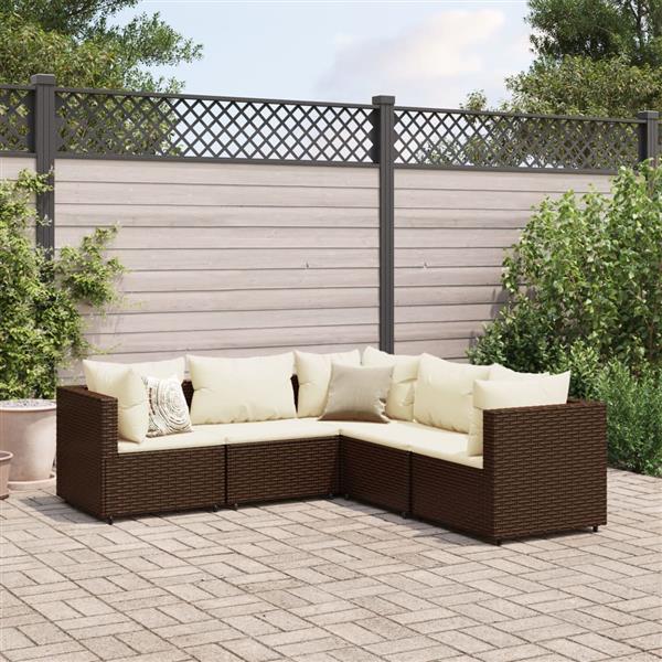 Grote foto vidaxl 5 delige loungeset met kussens poly rattan bruin tuin en terras tuinmeubelen