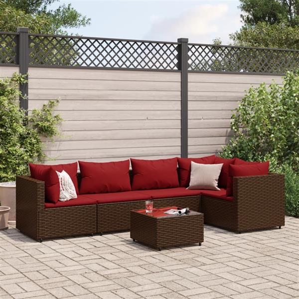 Grote foto vidaxl 6 delige loungeset met kussens poly rattan bruin tuin en terras tuinmeubelen