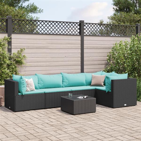 Grote foto vidaxl 6 delige loungeset met kussens poly rattan zwart tuin en terras tuinmeubelen