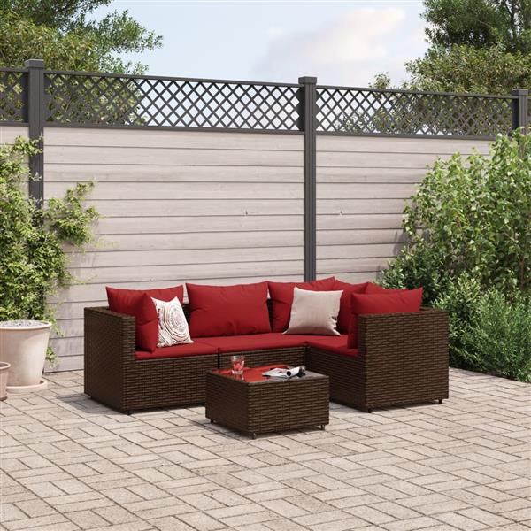 Grote foto vidaxl 5 delige loungeset met kussens poly rattan bruin tuin en terras tuinmeubelen