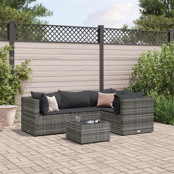 Grote foto vidaxl 5 delige loungeset met kussens poly rattan grijs tuin en terras tuinmeubelen