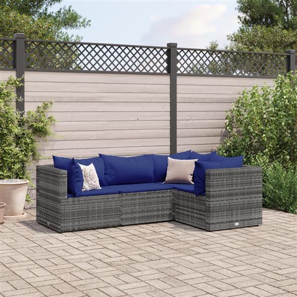 Grote foto vidaxl 4 delige loungeset met kussens poly rattan grijs tuin en terras tuinmeubelen