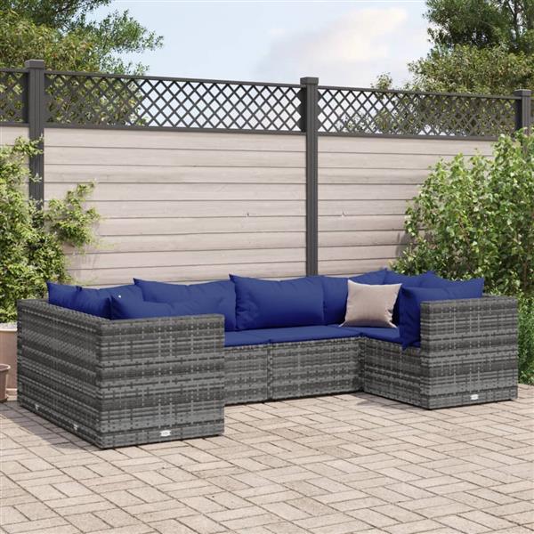 Grote foto vidaxl 6 delige loungeset met kussens poly rattan grijs tuin en terras tuinmeubelen