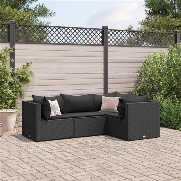 Grote foto vidaxl 4 delige loungeset met kussens poly rattan zwart tuin en terras tuinmeubelen