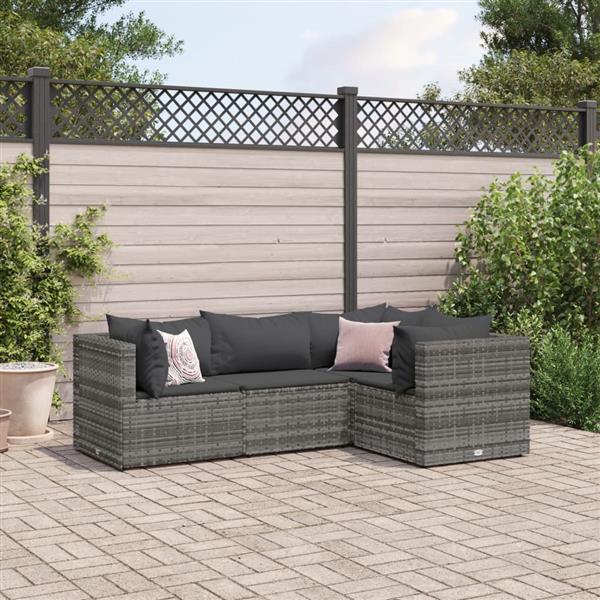 Grote foto vidaxl 4 delige loungeset met kussens poly rattan grijs tuin en terras tuinmeubelen