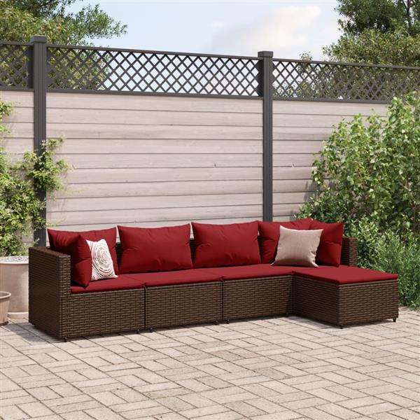 Grote foto vidaxl 5 delige loungeset met kussens poly rattan bruin tuin en terras tuinmeubelen