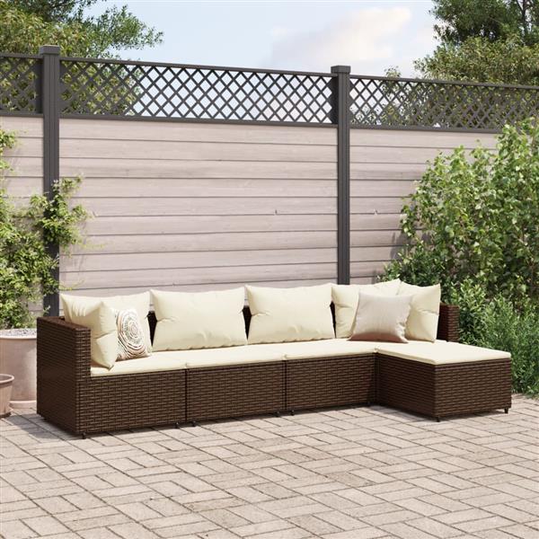 Grote foto vidaxl 5 delige loungeset met kussens poly rattan bruin tuin en terras tuinmeubelen