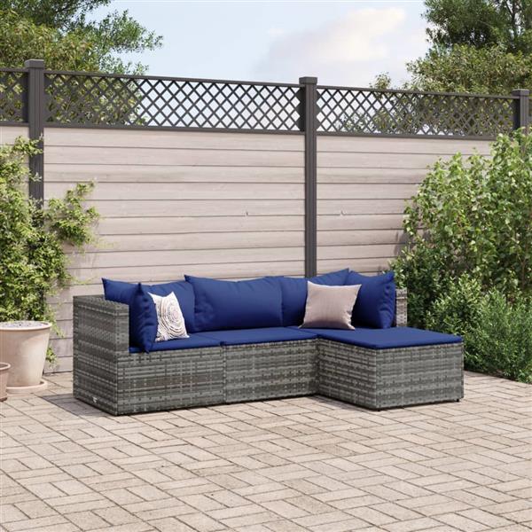 Grote foto vidaxl 4 delige loungeset met kussens poly rattan grijs tuin en terras tuinmeubelen