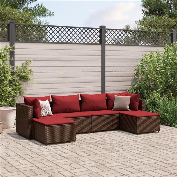 Grote foto vidaxl 6 delige loungeset met kussens poly rattan bruin tuin en terras tuinmeubelen