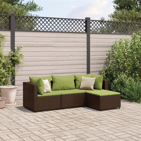 Grote foto vidaxl 4 delige loungeset met kussens poly rattan bruin tuin en terras tuinmeubelen