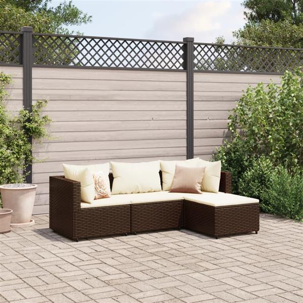 Grote foto vidaxl 4 delige loungeset met kussens poly rattan bruin tuin en terras tuinmeubelen