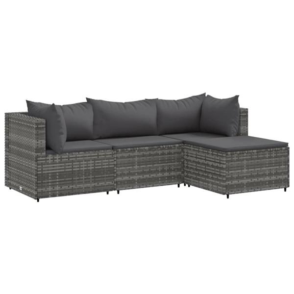 Grote foto vidaxl 4 delige loungeset met kussens poly rattan grijs tuin en terras tuinmeubelen