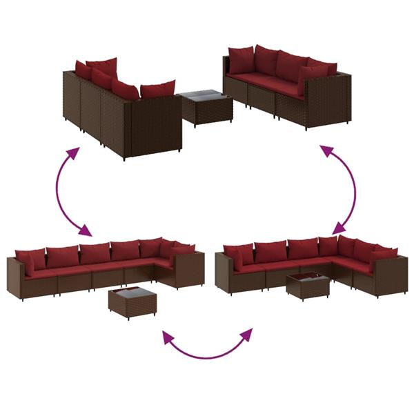 Grote foto vidaxl 7 delige loungeset met kussens poly rattan bruin tuin en terras tuinmeubelen