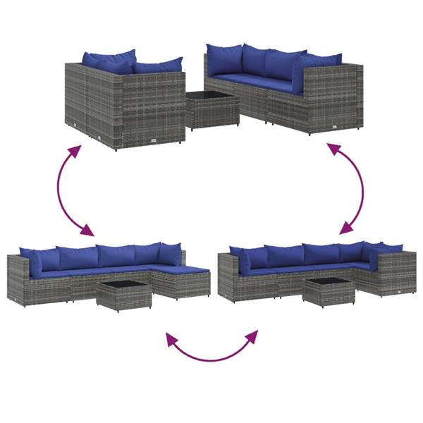 Grote foto vidaxl 6 delige loungeset met kussens poly rattan grijs tuin en terras tuinmeubelen