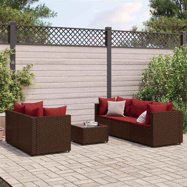 Grote foto vidaxl 6 delige loungeset met kussens poly rattan bruin tuin en terras tuinmeubelen