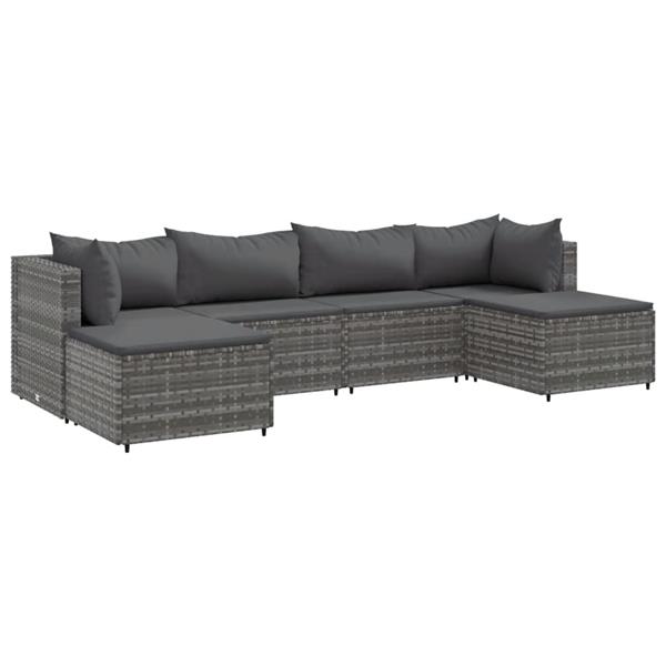 Grote foto vidaxl 6 delige loungeset met kussens poly rattan grijs tuin en terras tuinmeubelen